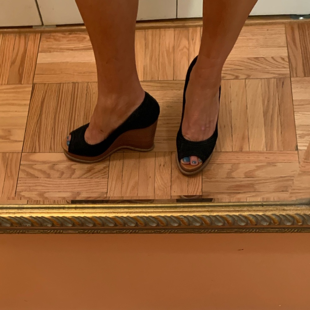 Kors suede peep toe wedges
